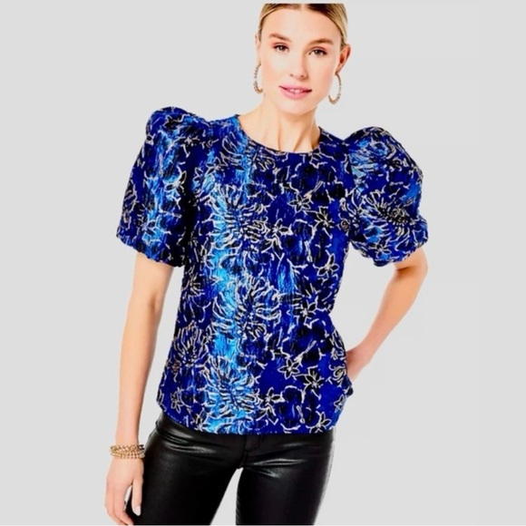 Lilly Pulitzer Tops - NWT Lilly Pulitzer Pratt Blue Grotto Twilight Floral Brocade With Gold Accents S